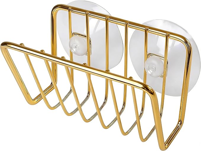 Kitchen Sink Suction Holder for Sponges,Soap,sink strainer, sink stopper.Food Graded Stainless Steel,No Drilling,Wall Mounted Soap Holder Soap Tray Bar Holder for Bathroom & Kitchen,Gold.