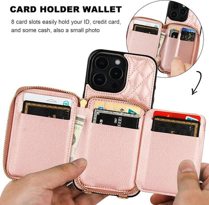 Bocasal Crossbody Wallet Case for iPhone 16 Pro Max, RFID Blocking PU Leather Zipper Handbag Purse Flip Cover, Kickstand Folio Case with Card Slots Holder Wrist Strap Lanyard 5G 6.9 Inch (Rose Gold)