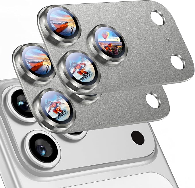 Uyiton Compatible with iPhone 17 Pro Max Camera Lens Protector - [Not Easy to Break][Strong Adsorption][Case-Friendly] Metal Tempered Glass Rear Camera Screen Cover - Natural Titanium, 2 Packs