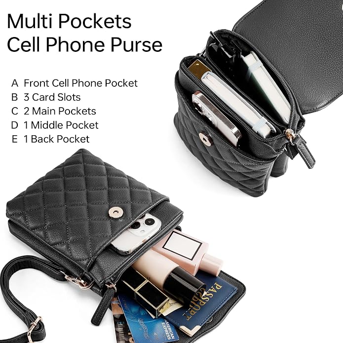 RFID Small Crossbody Purses for Women Quilted Cell Phone Purse with RFID Blocking Credit Card Slots