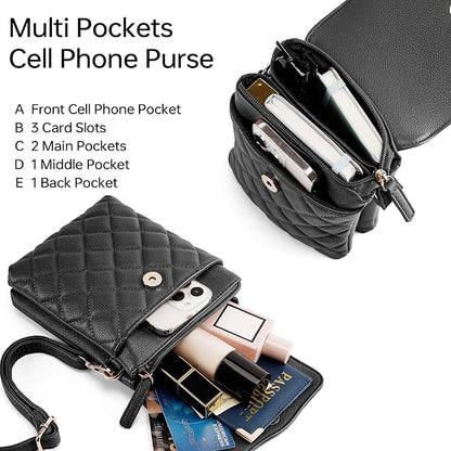 RFID Small Crossbody Purses for Women Quilted Cell Phone Purse with RFID Blocking Credit Card Slots