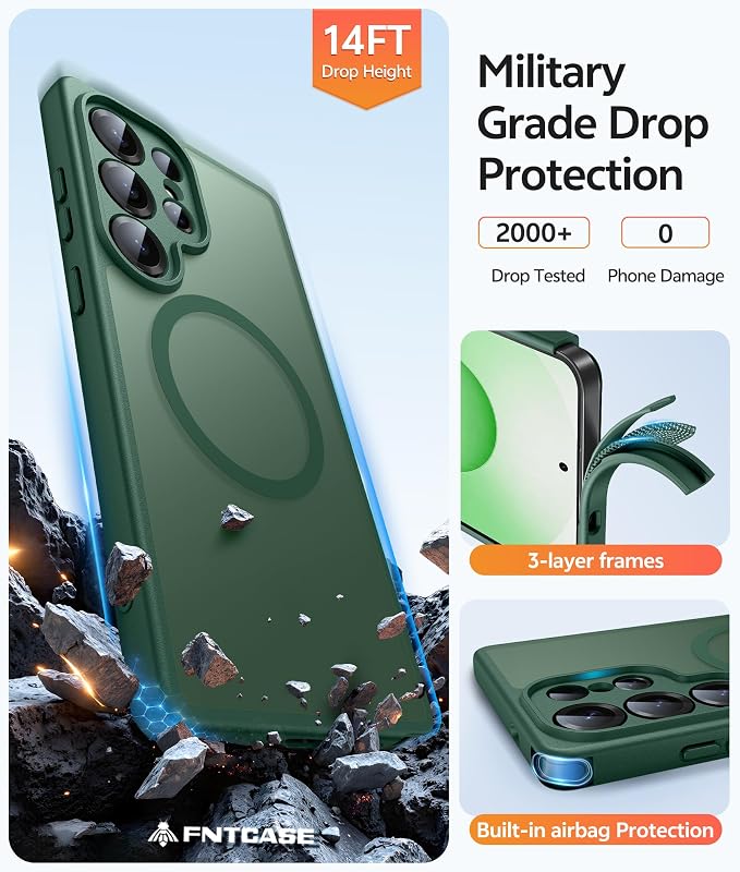 FNTCASE for Samsung Galaxy S26 Ultra Case, Compatible with Magsafe Green | Screen Protector, Full Camera Protection, Translucent Matte, 14FT Military Grade Drop Proof, Protective Phone Cover