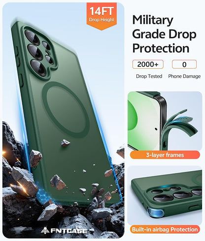 FNTCASE for Samsung Galaxy S26 Ultra Case, Compatible with Magsafe Green | Screen Protector, Full Camera Protection, Translucent Matte, 14FT Military Grade Drop Proof, Protective Phone Cover