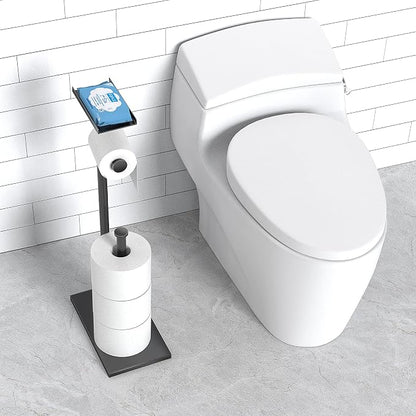 CISILY Black Toilet Paper Holder Stand with Phone Shelf, Bathroom Toliet Decor Decoration. Tissue Roll Free Standing Storage, Rv Accessories, Apartment Restroom Household Home Essentials