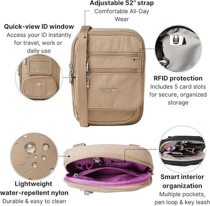 Baggallini Journey Crossbody Bags for Women 9x6 Small Lightweight Travel Handbag W/RFID