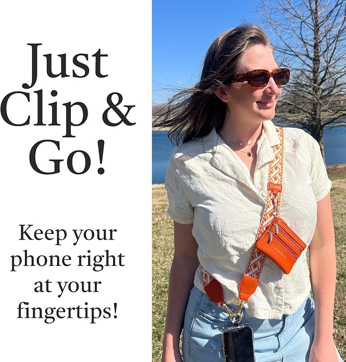 Save the Girls Original Clip and Go Phone Strap Pattern - Crossbody Phone Strap Chain with Zipper Wallet Pouch