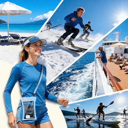 CACOE [Floatable Floating Universal IPX8 Waterproof Phone case 2 Pack-Up to 10.0",Adjustable Lanyard Phone Pouch,Dry Bags for Vacation Beach Pool Kayak Cruise Travel Essentials（White+Light Blue）