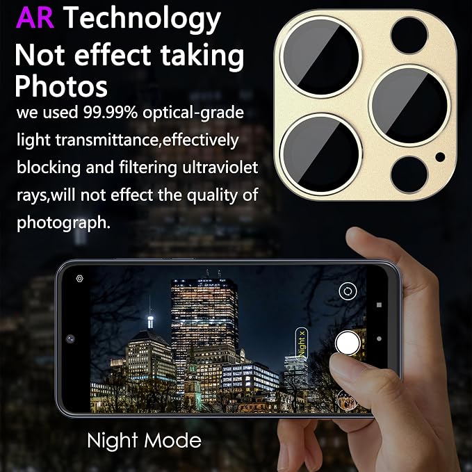 2 Pack Camera Lens Protector for iPhone 14 Pro/14 Pro Max,[Not Easy to Breakn ] AR Tempered Glass Strong Adsorption Metal Camera Cover Screen-Gold