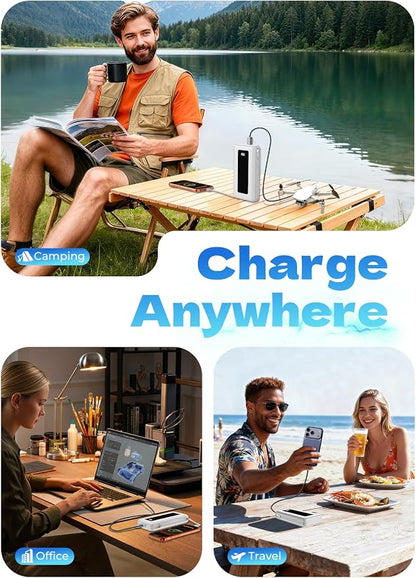 Portable Charger Power Bank, 50000mAh Travel Camping Essential Battery Pack with Built-in Cables, PD 22.5W Fast Charging, Ivory White