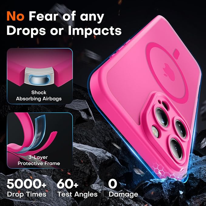 TOCOL for iPhone 13 Pro Max Case, Compatible with Magsafe Charger, Full Camera Protection, Translucent Matte for iPhone 13 Pro Max iPhone Case 6.7 inch (Hot Pink)