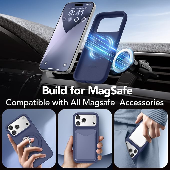 GONEZ Magnetic for iPhone 17 Pro Case, Compatible with MagSafe, [Screen Protector + Camera Lens Protector], Liquid Silicone Anti-Scratch Shockproof Protective Phone Case 6.3 inch, Midnight Blue