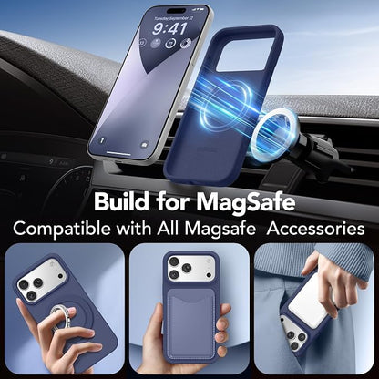 GONEZ Magnetic for iPhone 17 Pro Case, Compatible with MagSafe, [Screen Protector + Camera Lens Protector], Liquid Silicone Anti-Scratch Shockproof Protective Phone Case 6.3 inch, Midnight Blue