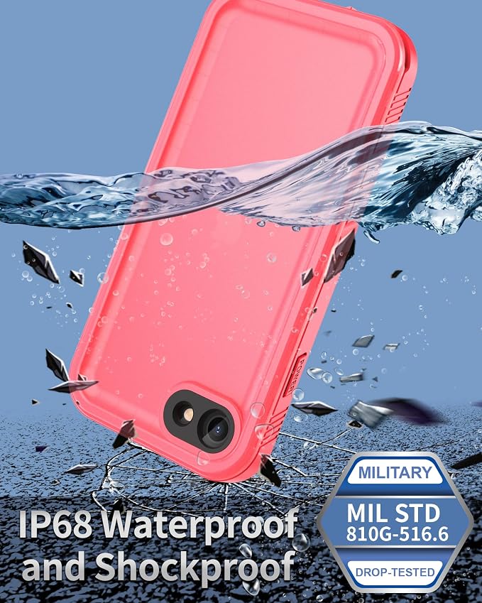SPORTLINK for iPhone SE 3rd 2022/iPhone SE 2nd 2020/iPhone 7/8 Waterproof Case - Built in Screen Protector Full Body Shockproof Dustproof IP68 Waterproof Case for iPhone SE3/SE2/7/8 Frosted Pink