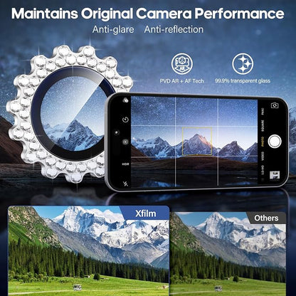 Xfilm for iPhone 17 Pro / 17 Pro Max Camera Lens Protector Gear Bling Diamond, Individual Metal with 9H Hardness, Scratch-Proof Camera Screen Protector, Stylish Accessories, Case Friendly (Silver)