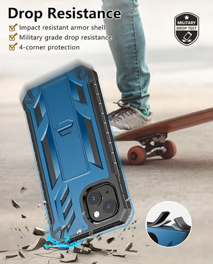 SOiOS for iPhone 13/14/15 Phone Case: for iPhone 16e Protective Cover with Built-in Kickstand | Heavy Duty Military Grade Hard Protection Shock Proof | Durable Dual-Layer Design Blue