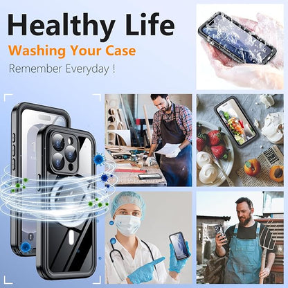 Temdan Magnetic for iPhone 14 Pro Max Case Waterproof, Built-in Screen Protector[IP68 Underwater][Compatible with MagSafe][Military Dropproof] Protective Case for iPhone 14 Pro Max-Black/Clear