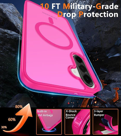 FNTCASE for Galaxy A26 5G Phone Case: Magnetic Matte Translucent Military Grade Drop Protection Cell Phone Cover - Slim Rugged Durable Shockproof Protective for Samsung A26 Cases - Hot Pink