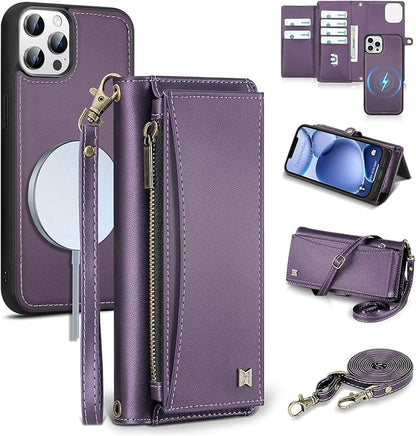 Wallet Case for iPhone 12 Pro Max with Card Holder/Crossbody Wallet/Strap| RFID Blocking | Magnetic | Kickstand | Detachable | PU Leather Phone Case for iPhone 12 Pro Max,6.7 in,Purple