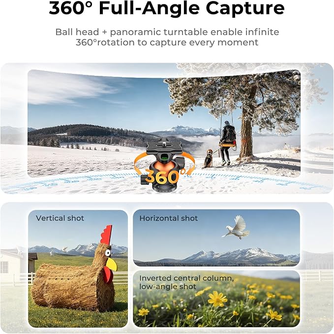 K&F CONCEPT 73" Aluminum Compact Camera Tripod, Portable Travel Tripod Compatible with iPhone, 22 lbs Capacity Arca Swiss Ball Head for DSLR Mirrorless Teleprompter Spotting Scope