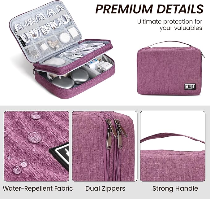 Large Electronic Organizer Travel Case, Double Layer Tech Pouch with Adjustable Dividers, Cable Organizer Bag for Charger, Power Bank, Hard Drive, Camera Gear and Travel Accessories