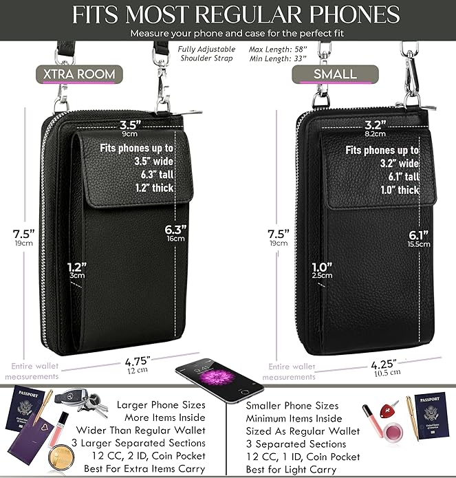 BULL GUARD Crossbody Leather Wallet Phone Purse, Anti Theft and RFID Blocking, Elegant Design for Travel
