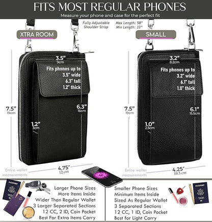 BULL GUARD Crossbody Leather Wallet Phone Purse, Anti Theft and RFID Blocking, Elegant Design for Travel