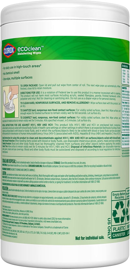 CloroxPro Clorox EcoClean Disinfecting Wipes, 75 Count, Pack of 3
