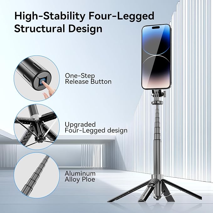 54" Magnetic Phone Tripod, Portable Selfie Stick Tripod for iPhone Magsafe with Rechargeable Remote & 2 in 1 Phone Holder, Cell Phone Stand for Video Recording, Compatible with iPhone and Android