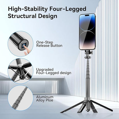 54" Magnetic Phone Tripod, Portable Selfie Stick Tripod for iPhone Magsafe with Rechargeable Remote & 2 in 1 Phone Holder, Cell Phone Stand for Video Recording, Compatible with iPhone and Android