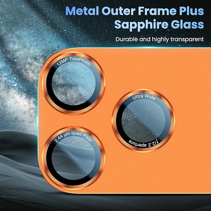 Uyiton for iPhone 17 Pro Max Camera Lens Protector - [Unique Typography + Phone Lens Red Circle Design] Metal Tempered Glass Camera Cover, Cosmic Orange + Red