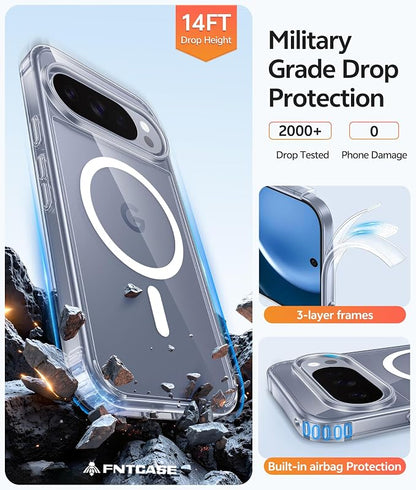 FNTCASE for Google Pixel 10 Pro XL / 9 Pro XL Case, Compatible with Magsafe | Screen Protector, Anti Yellowing, 14FT Military Grade Drop Protection, Shockproof Protective Phone Cover, Transparent Clear