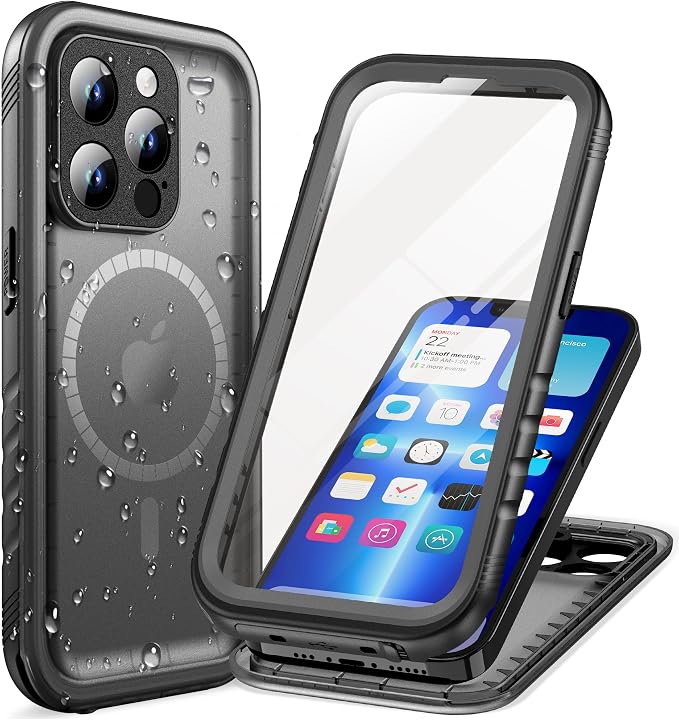 Cozycase for iPhone 13 Pro Waterproof Shockproof Dust Proof Case [Compatible with MagSafe] - Heavy Duty/360 Full Body/Military Grade/Rugged Hard Built in Screen/Camera Protector with Lanyard Black