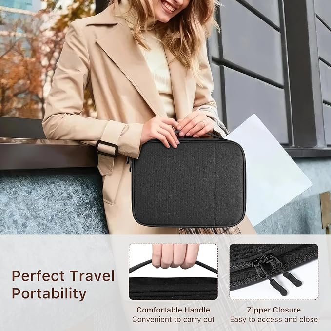 Dadanism Electronics Travel Organizer Case, Double Layers Cord Organizer | Travel All-in-One Storage Bag for Cable, Cord, iPad, Chargers, fits 9-11'' Tablets, Portable Tech Accessories Bag, Black