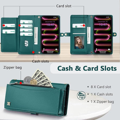 Wallet Case for iPhone 16 Pro with Card Holder/Crossbody Wallet/Strap| RFID Blocking | Magnetic | Kickstand | Detachable | PU Leather Phone Case for iPhone 16 Pro,6.3 in,Green