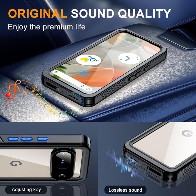 GOLDJU for Google Pixel 9 Case, [IP68 Waterproof] Case [Dustproof] with [Built-in Screen Protector], [10FT Military Fully Body Shockproof] Phone Case for Google Pixel 9(2024)-Black