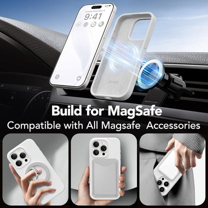GONEZ Magnetic for iPhone 16 Pro Case, Compatible with MagSafe, [Screen Protector + Camera Lens Protector], Silicone Shockproof Anti-Scratch Protective Phone Case 6.3 inch, White