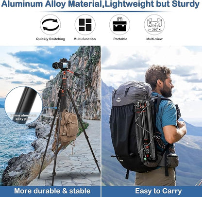 68" Ball Head Camera Tripod & Monopods, 360° Smooth Rotation V-Yoke Rifle Shooting Tripod & Hunting Stick, Heavy Duty Tripod for Camera and Outdoor Hunting with 16.5" Min Size and Carry Bag