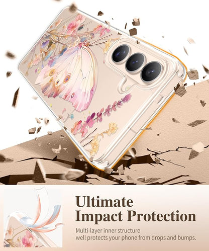 GVIEWIN for Samsung Galaxy S26 Plus Case, Clear Floral Slim Shockproof Protective Women Phone Case, Non-Yellowing, with Screen Protector&Camera Lens Protector for S26 Plus 6.7", Magic Butterfly