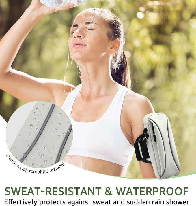 HiRui Arm Bag & Wrist Bag Phone Holder, Sports Running Armband for Gym, Cycling & Workout, Compatible with iPhone 17/16/15 Series, Samsung Galaxy & More, Reflective, Adjustable, Secure Fit (Gray)