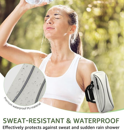 HiRui Arm Bag & Wrist Bag Phone Holder, Sports Running Armband for Gym, Cycling & Workout, Compatible with iPhone 17/16/15 Series, Samsung Galaxy & More, Reflective, Adjustable, Secure Fit (Gray)