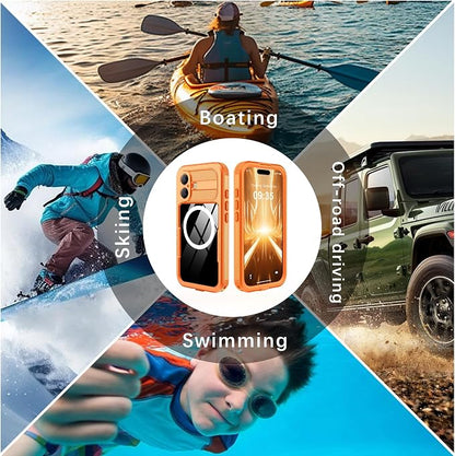 GOLDJU Magnetic for iPhone 17 Case-Waterproof, Built-in Screen & Camera Protector-IP68 Underwater Full Body 16FT Military Dropproof Shockproof Case for 17 6.3''- Orange