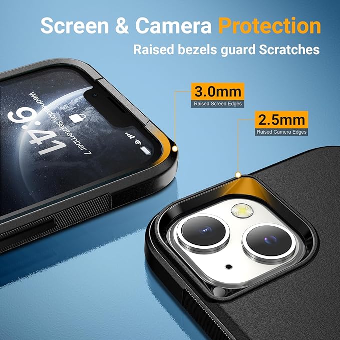 jaroco for iPhone 13 Case & iPhone 14 Case & iPhone 15 Case [Heavy Duty Protection][Compatible with MagSafe][Military Grade Drop Protection][Shockproof] with Non-Slip Removable Phone Cover 6.1''-Black