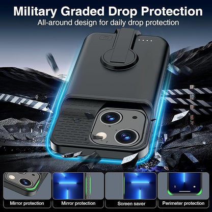 BOPPS Charging Case for iPhone 13/13 Pro/14/14 Pro 【with Stand】，Real Slim 7000mAh Portable Rechargeable Strong Protective Extended Charger Cover for iPhone 14/14 pro/13/13 pro Battery case