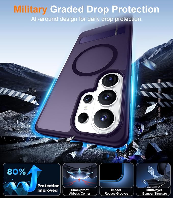 Magnetic for Samsung Galaxy S26 Ultra Case, [Innovate Stand][Military Grade Drop Protection][Non Slip][Translucent Matte] Shockproof Phone Case for Galaxy S26 Ultra 2026 -Purple