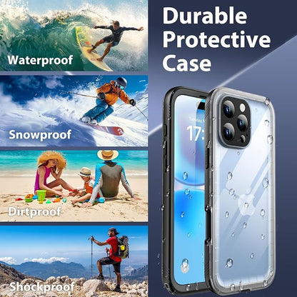 SPORTLINK for iPhone 16 Pro Case Waterproof - Built in Screen Protective, IP68 Underwater /6.6FT Military Dropproof/Dustproof/Full Body Phone Case 6.3 inch Black/Frosted Clear