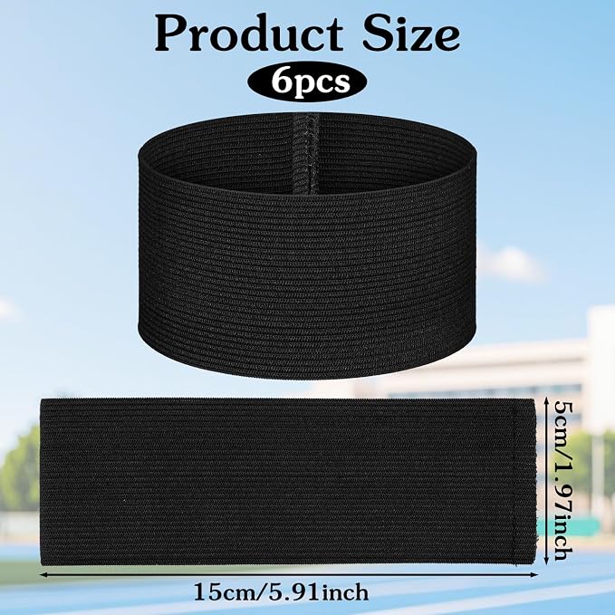 6 PCS Arm Bands, 5.9 X 2 in Elastic Captain Armbands, Black Mourning Bands for Badges, Sport Armbands for Team Captains Soccer Football Basketball Volleyball