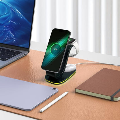 Wireless Charging Station, Qi2 15W 4-in-1 Charger Station for iPhone 17/16/15/14/13/12 Series, Watch Airpods 1-8/Ultra, iPad, AirPods (Black 4 in 1)