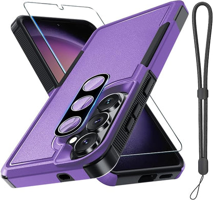for Samsung Galaxy S26+ Plus Case with Screen Protector+Camera Lens Cover,Military Grade Heavy Duty Shockproof Phone Cover with Wrist Lanyard Strap for Samsung S26Plus,Lavender