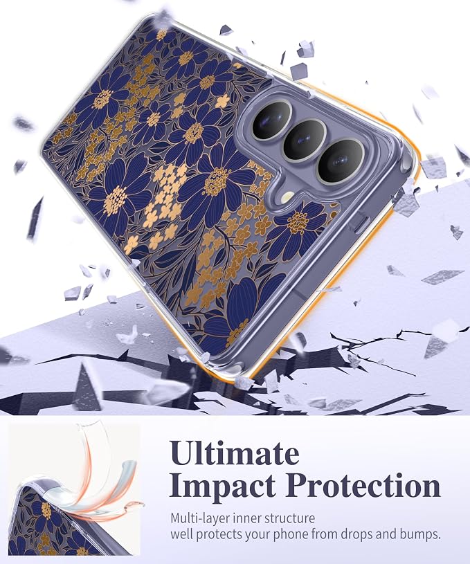 GVIEWIN for Samsung Galaxy S26 Case, Clear Floral Slim Shockproof Protective Women Phone Case, Non-Yellowing, with Screen Protector & Camera Lens Protector for Galaxy S26 6.3", Primula/Deep Purple