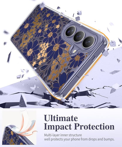 GVIEWIN for Samsung Galaxy S26 Case, Clear Floral Slim Shockproof Protective Women Phone Case, Non-Yellowing, with Screen Protector & Camera Lens Protector for Galaxy S26 6.3", Primula/Deep Purple